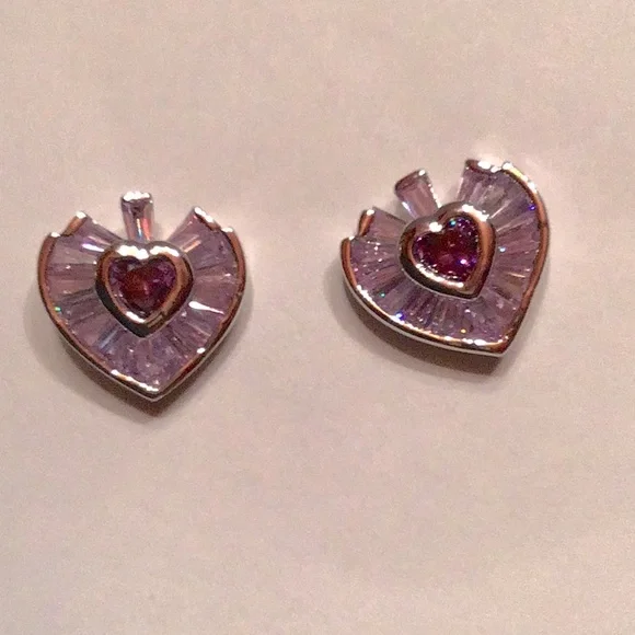 New Heart Necklace/Earring Silver tone rhodium plated. Lilac & Amethyst CZ’S - Picture 4 of 7